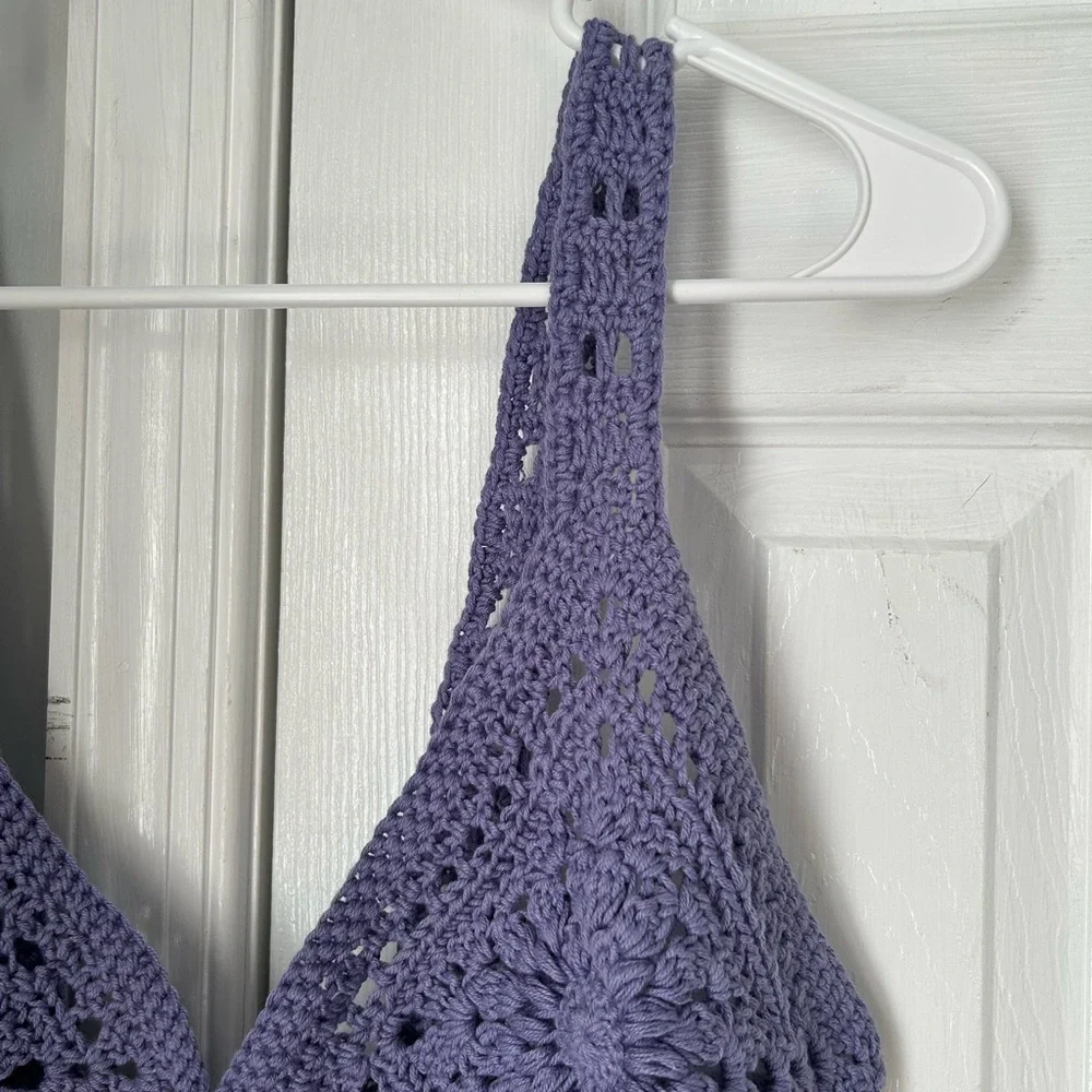 Handmade! Purple Crochet Knit Tank Top - Picture 2 of 5